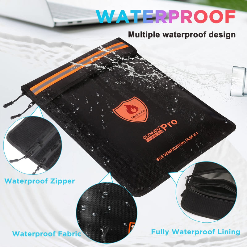 4200℉ Upgraded Fireproof Document Bag, Important Waterproof Document Holder with Thermal Insulation Layer, Legal Size Fireproof Envelope with Zipper/Reflective Strip 4200℉ Legal size upgrade Black