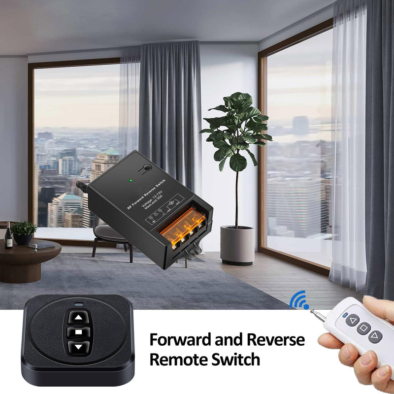 12v Forward Reverse Remote Switch with 30a Relay,Dc 12v Linear Actuator Controller Switch,24v 36v 48v 60v 72v Rf 12volt Wireless Remote Up/Down Switch Reverse Polarity for Winch,Motor,Awnings DC 12-72v 30amp