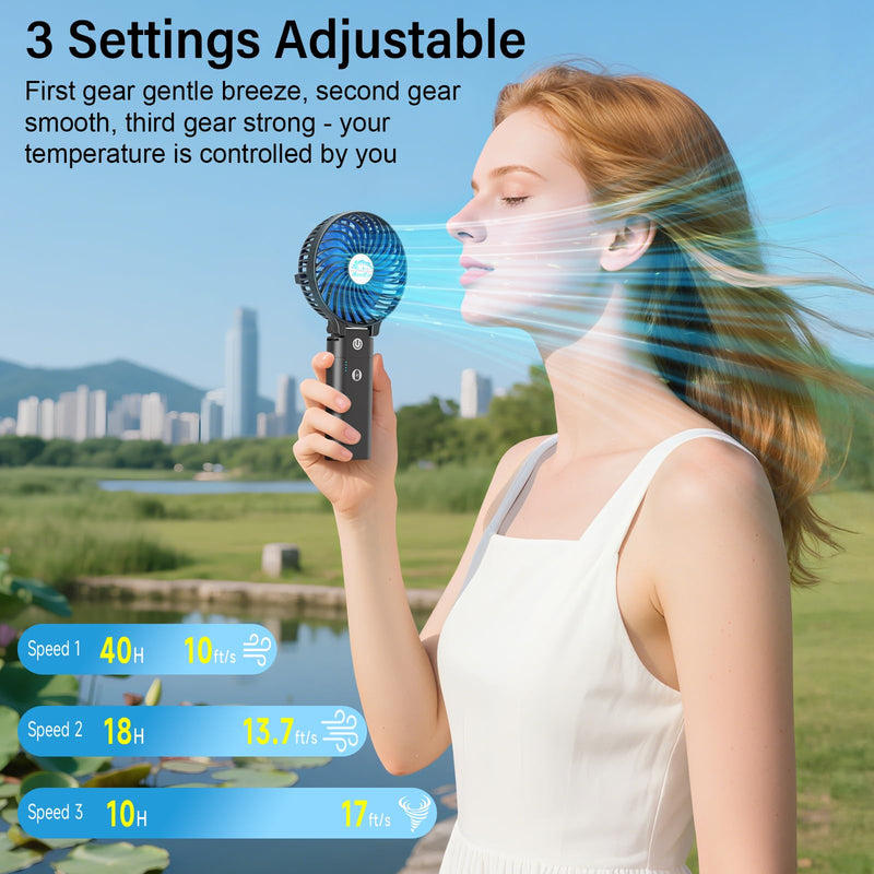 HandFan 10400mAh Powerful Handheld Fan, 40Hrs Long-Lasted Hand Fan Rechargeable, Mini Personal Fans Foldable, Heavy Duty Battery Fans Portable for Travel Beach Concerts Cruise Makeup(Blue Blade) Blue Blade