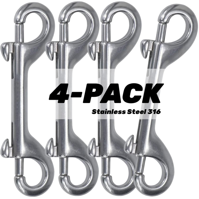 Double Ended Bolt Snap Hooks - Double Sided Trigger Snaps - Marine Scuba Diving Clips - Heavy Duty Stainless Steel 316 - for Dog Leash, Key Chain, Horse Tack, Feed Bucket - Set of 4 90mm