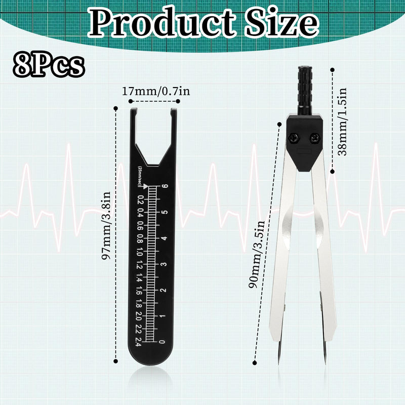 8 Pack EKG Calipers ECG Caliper Metal Electrocardiogram Divider with Ruler, Electrocardiography Measuring Tool for Doctors, Nurses, Nursing, Medical Student Essentials - Black