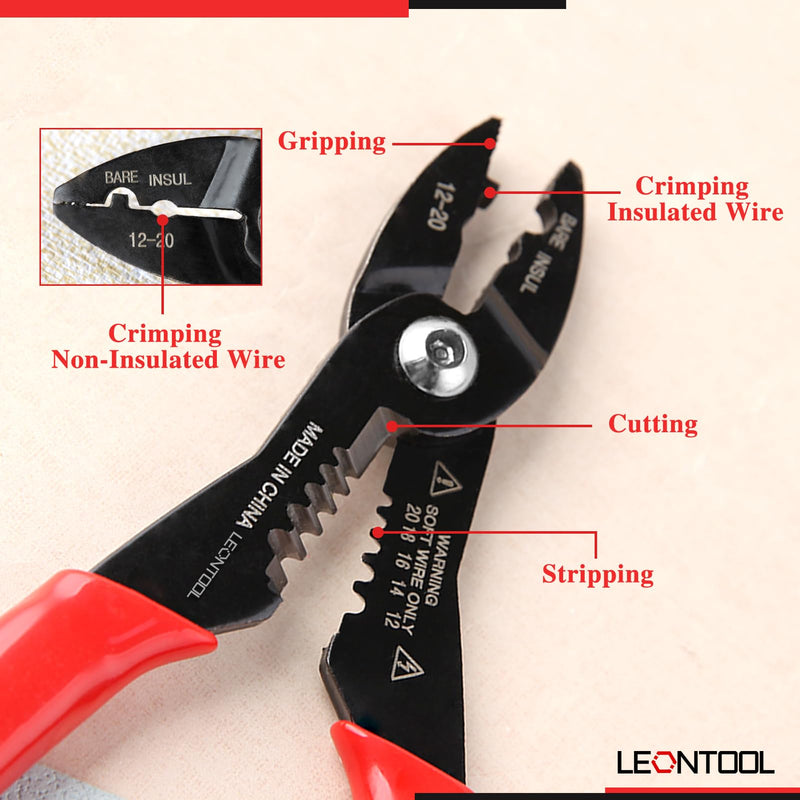 4-in-1 Multi Purpose Electricians Pliers with Wire Cutter, Crimper, Gripper, Stripper| 7" Compact Wire Stripper| Professional Wire Crimping Tool for 12-20 AWG Insulated & Non-Insulated Wires PVC Handle