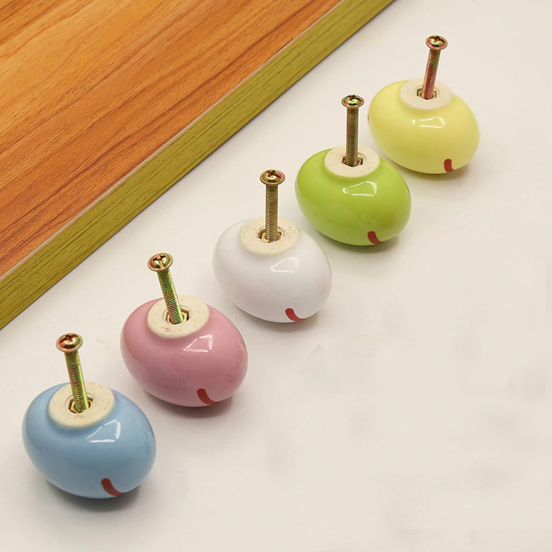 HUAMULAN 10 PCS Cabinet Knobs Rugby Ball Glossy Ceramic Dresser Table Drawer Cupboard Pull Furniture DIY Wardrobe Vintage Handle,with 3 Size Mounting Screws Rugby Ball Shaped 10Pack