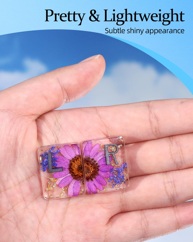 Plifal Xray Markers with Lead Initials Flower - X-ray Markers Purple Dried Floral Glitter in Resin Radiology Include Reusable Adhesive Tapes to Nurse Radiologist Badge Reel Buddy, Easy to Identify