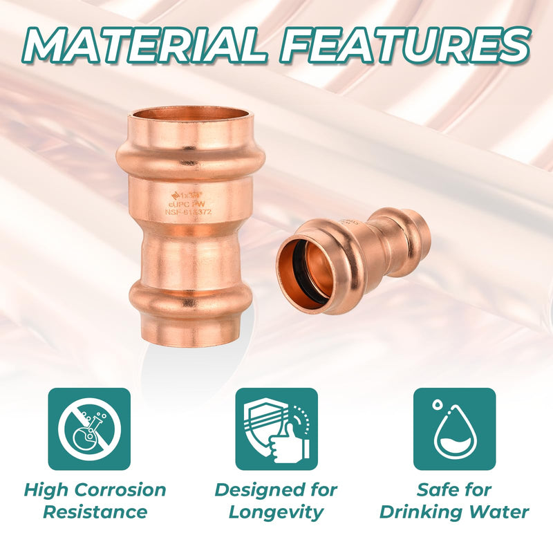 10-Pack Niikappu Copper Press Coupling 3/4" x 1/2", With Stop(PRESS015-10) 10 3/4" X 1/2"