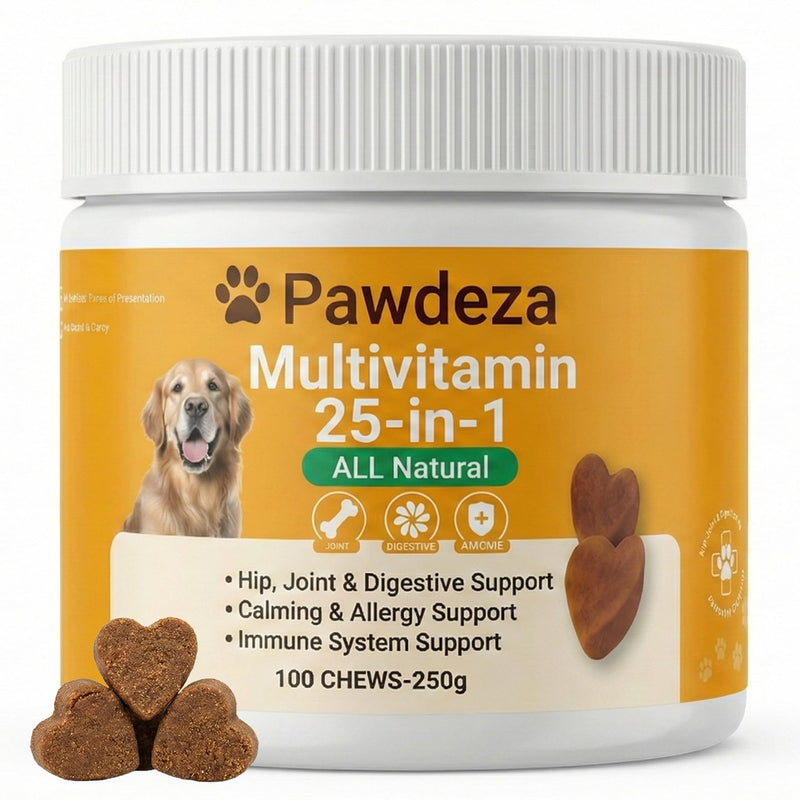 25-in-1 Dog Multivitamin Soft Chews – Hip & Joint, Skin & Coat, Immune, Digestive & Calming Support – 500M CFU Probiotics, Salmon Oil, Glucosamine & Chondroitin