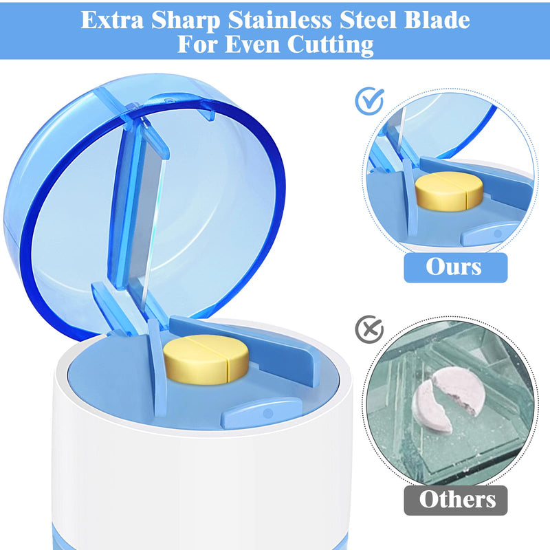 3-in-1 Pill Crusher Cutter with Storage Box, Pill Grinder with Brush Small Bags, PillCrusher Fine Powder with Stainless Steel Grinding Head for Elderly and Pets