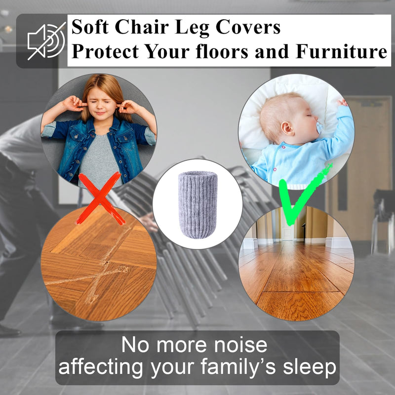 40 PCs Gray Furniture Leg Socks - High Elastic Knitted Chair Leg Floor Protectors, Thickening Chair Leg Covers Set, Move Easily and Reduce Noise 40pcs Grey
