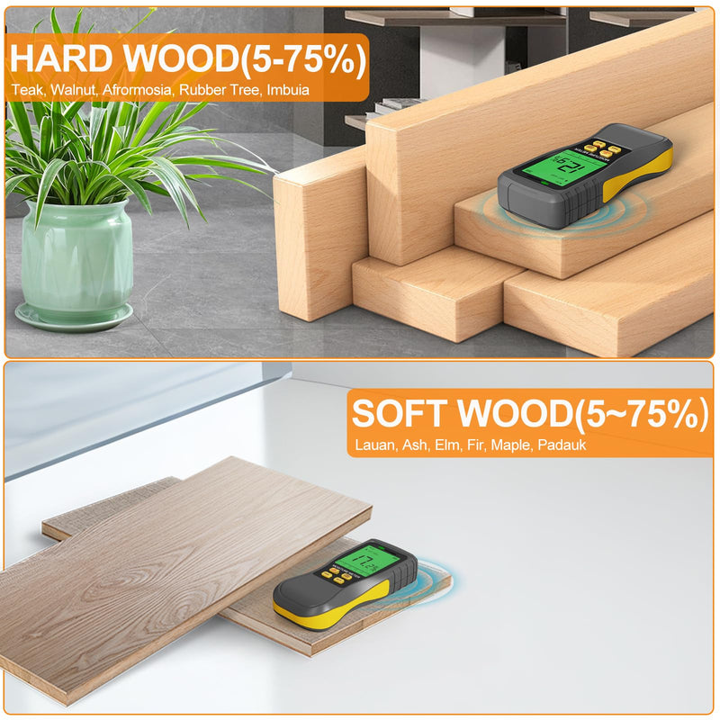 Pinless Moisture Meters, Accurate Digital Wood Moist Testing, Non-Destructive Moisture Detection in Drywall, Moisture Water Leak Detector for Lumber, Building, Humidity Tester, Non-Invasive