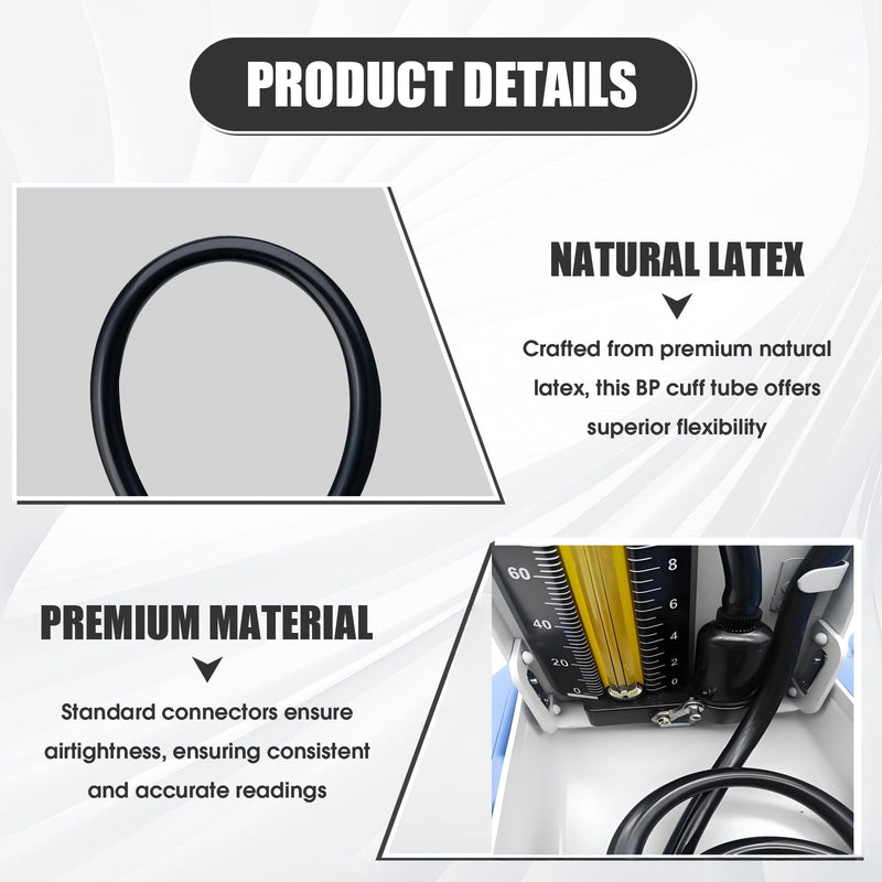 Blood Pressure Cuff Tube, 2 Pack Natural Latex 3FT Sphygmomanometer Hose Replacement for Mercury Sphygmomanometer & Manual BP Monitor, Essential Replacement Part with Standard Connectors Black 3.3FT