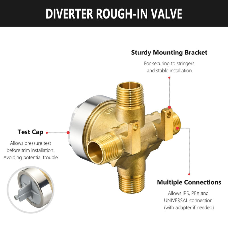R11000 Diverter Rough-In Valve for D 3-Setting or 6-Setting Shower Diverter Faucet, Compatible with D 3 Way or 6 Way Shower Diverter Trim Kits, Brass Construction