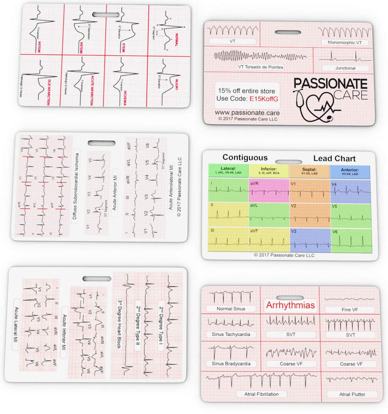 EKG Calipers Plus ECG Rhythm Interpretation Badge Cards. The Perfect Divider Combination. It Is The Ultimate 12 Lead Cheat Sheet For Nurses and Medical Students Alike. Caliper and Flash Cards. Ideal