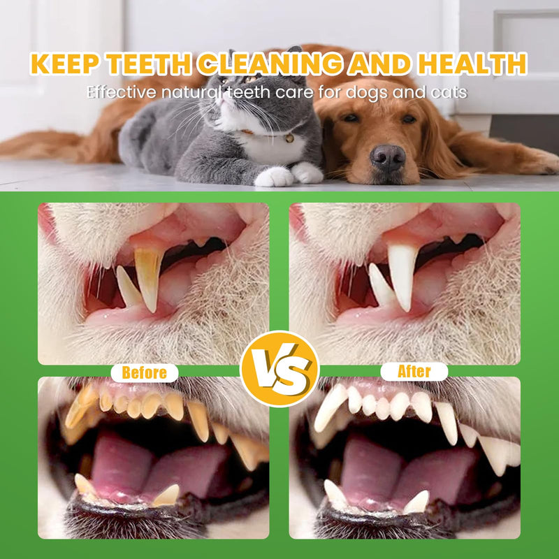 Dog Dental Powder - Dog Teeth Cleaning Powder for Removing Dental Plaque - Plaque & Bad Breath Off Powder with Probiotics & Brown Algae - Dental Care for Dogs & Cats - 90g 90 Grams
