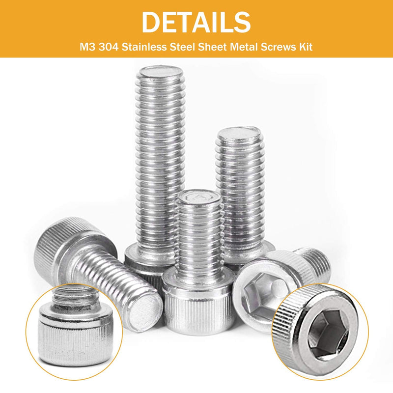 VIGRUE 1110PCS M3 Hex Socket Head Cap Screws Nuts Kit, M3 x 4/5/6/8/10/12/14/16/18/20/25/30mm Stainless Steel Screws Assortment Set w/Allen Wrench and Tip Curved Tweezer M3 socket cap