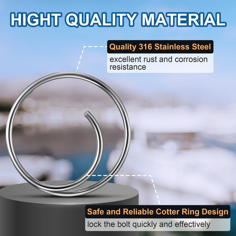66 Pcs 5 Sizes Stainless Steel Cotter Ring Kit, Durable 316 Stainless Steel Split Rings Secure Popular Sizes of Clevis Pins, Corrosion Resistant Marine Hardware for Hitch Pin Lock Systems