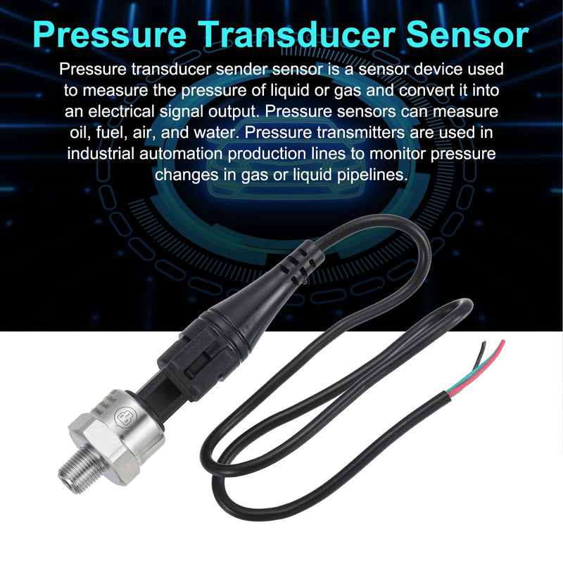MECCANIXITY Pressure Transducer Sender Sensor with Connector, 1/8" NPT 200 PSI Stainless Steel Pressure Transmitter for Oil Fuel Water Air