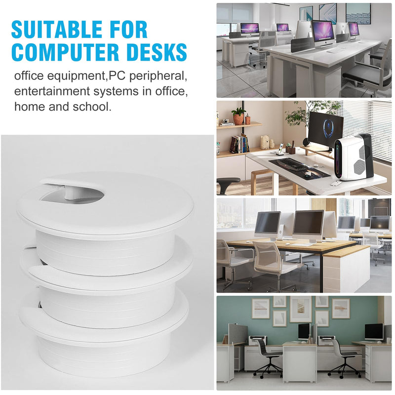 2" White Desk Grommet, JTemgle Plastic Cable Hole Cover Computer Table Cord Wire Organizer Caps Desktop Cord Management for Home Office TV Stands Tabletops, 2 Pieces 2" / 50mm
