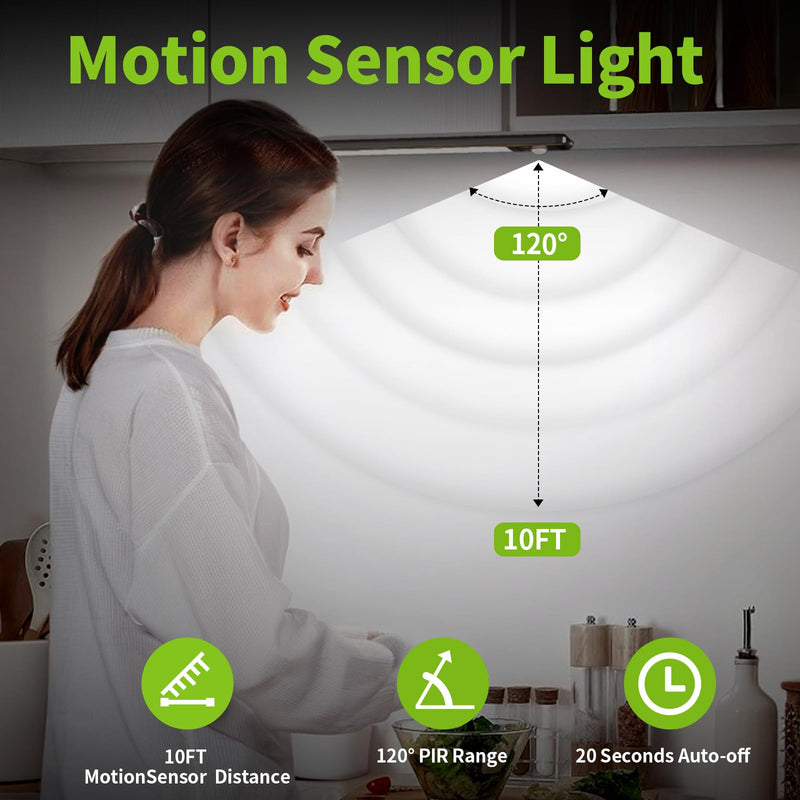 Under Cabinet Lights, 2 Pack Motion Sensor Light Indoor Rechargeable Closet Light for Kitchen, Bathroom (10 inch) 10 inch