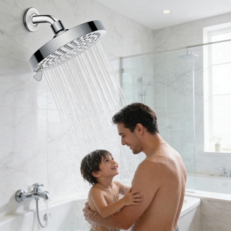 Shower Head High Pressure: 6" Rain Shower Head for Bathroom Upgrade with 7 Modes & Easy Clean Nozzles - 360° Adjustable Family Spa Showerhead for Men Women (Chrome)