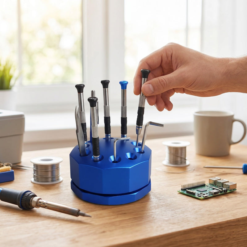 Screwdriver Storage Rack, 10 Holes Rotating Organizer Holder | Aluminum Alloy Anti-Slip Base, Space Saving Design for Workshop, Garage, Tool Bench