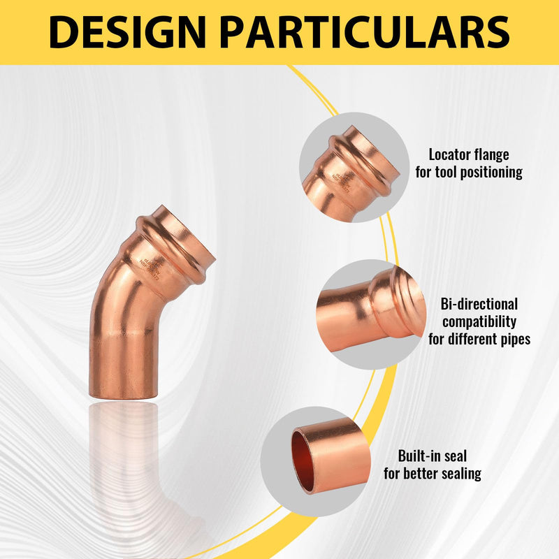 5 PCS Foskan 1" FTG x 1" Copper Press 45 Degree Street Elbow Fittings 5 1 Inch