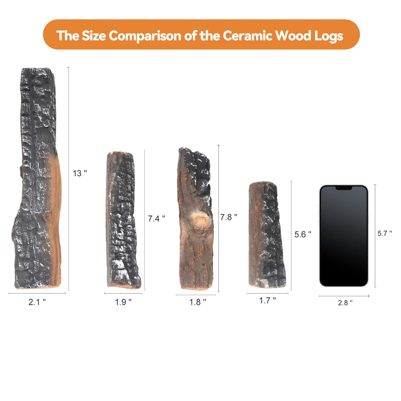 Skyflame Small Gas Fireplace Logs - 4 Pcs Ceramic Wood Logs