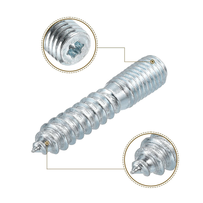 uxcell M10x50mm Hanger Bolts, 8pcs 30mm Wood Dowel Screw Self-Tapping Screw with 8pcs M10x20mm Threaded Insert Nuts Interface Hex Socket Drive, for Joint Furniture Legs 8