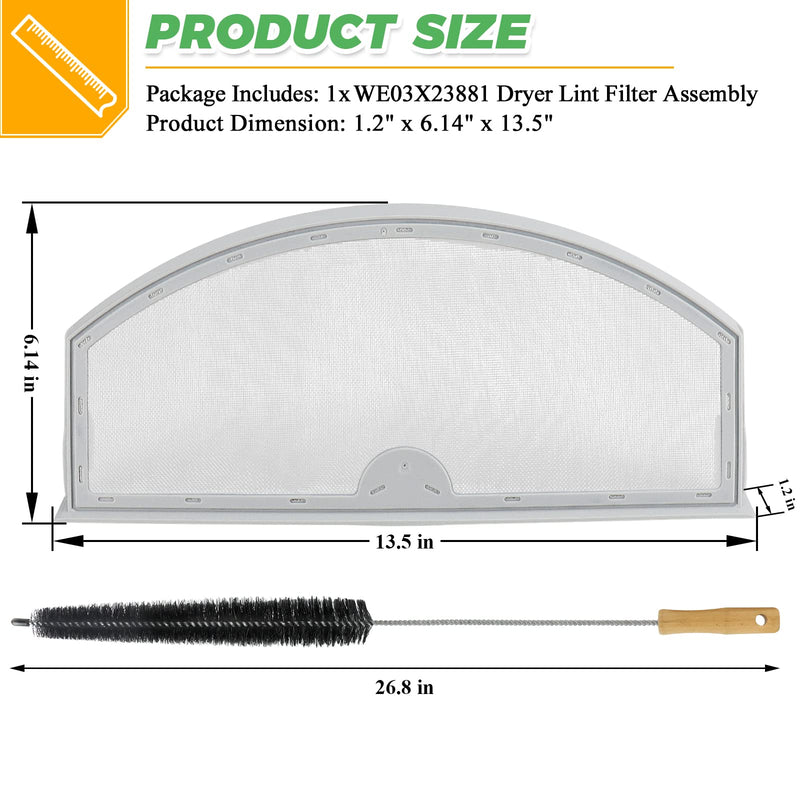 GTD42EASJ2WW GTD33EASK0WW GTX22EASK0WW GTD65GBSJ3WS WE03X23881 Dryer Lint Filter with Cleaner Brush Fit for GE Hotpoint Dryer Filter Replacement WE03X23881 Stainless Steel Dryer Lint Screen Filter