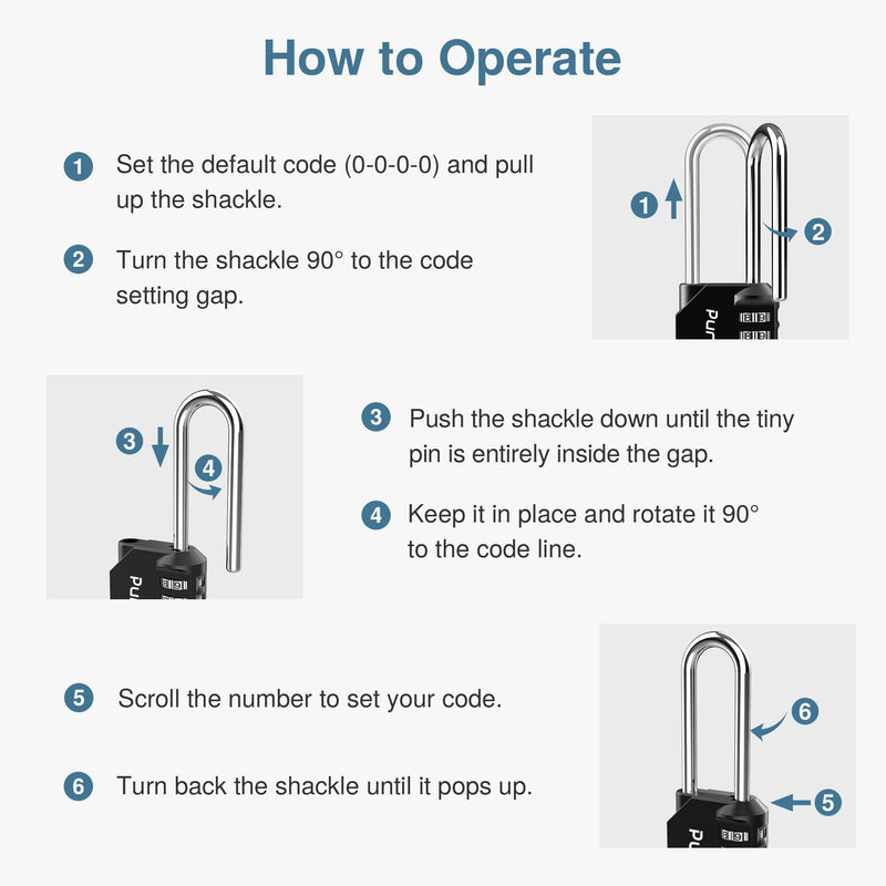 Puroma 10 Pack 2.6 Inch Long Shackle Combination Lock 4 Digit Outdoor Waterproof Padlock for Hasp Locker Lock, Sports Locker, Fence, Gate, Toolbox, Case, Hasp Storage, Cabinets (Black) Black