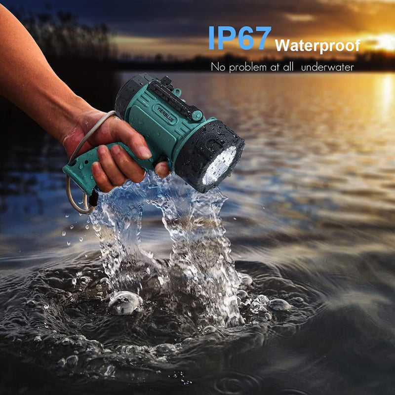 YIERBLUE Rechargeable Spotlight, Super Bright 90,000 High Lumen LED IP67 Waterproof Handheld Spotlight Long Lasting Large Flashlight Searchlight with Detachable Red Light Filter Green