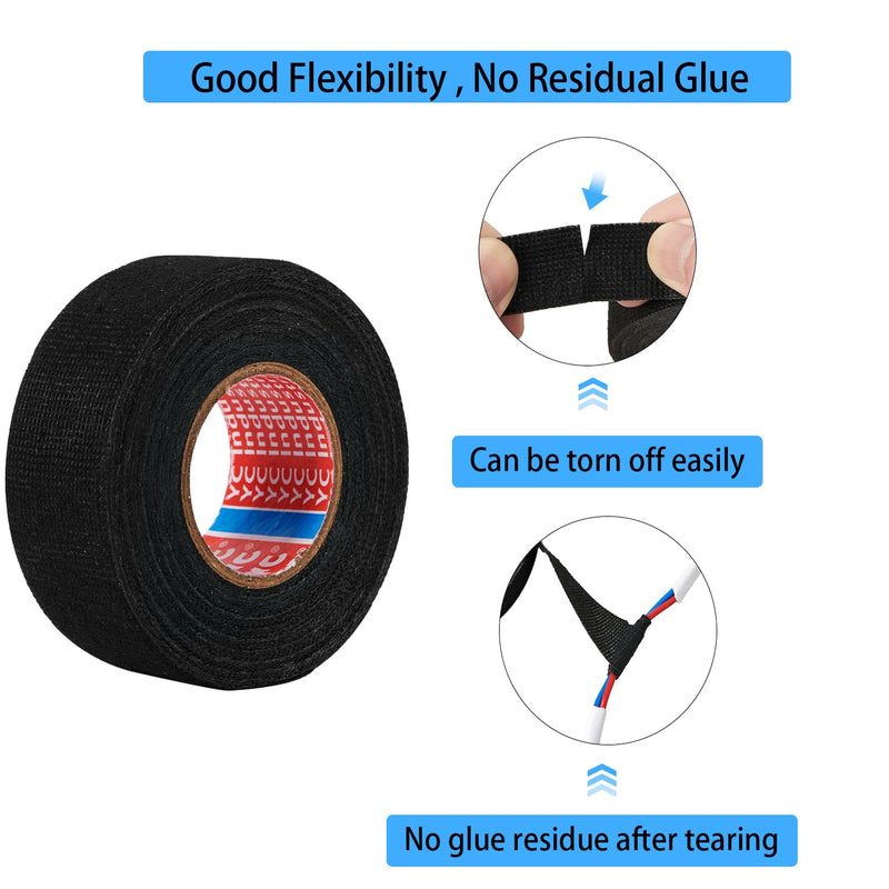 2 Rolls Black Wire Harness Cloth Tape, Speaker Wiring Harness Cloth Tape, for Automobile Electrical Wire harnessing Noise Dampening Heat Proof (Width: 15mm, Length: 50Ft) 15mm by 50ft (2 Rolls)