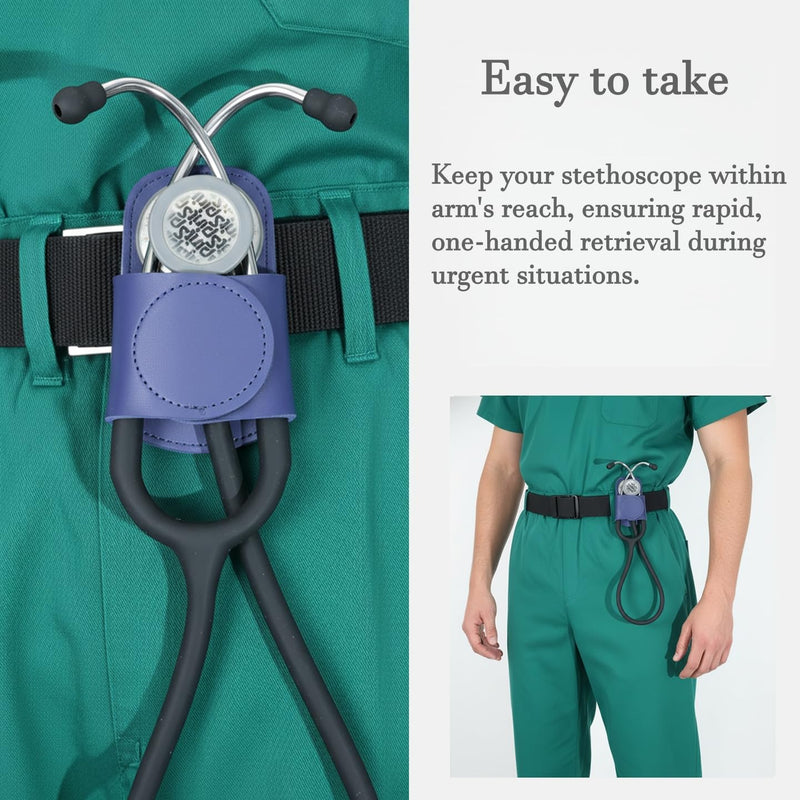 MaiWieel-Stethoscope Holder Clip,PU Leather Stethoscope Hip Holder for 3M Littmann,for MDF Stethoscope,Lightweight Portable Stethoscope Holster for Nurse,Doctor (Navy Blue) Navy Blue