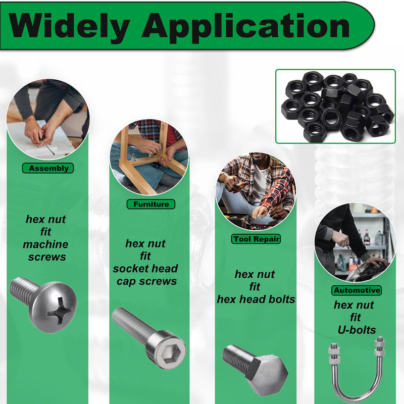 M8 Hex Nuts, 30Pcs M8 x 1.25mm Hexagon Nut, Carbon Steel, Black Oxide, Hex Drive, Grade 8.8, Metric, Right Hand, 13mm/0.5" Width, 6.5mm/0.25" Height, Replacement Wheel Nut with Plastic Case