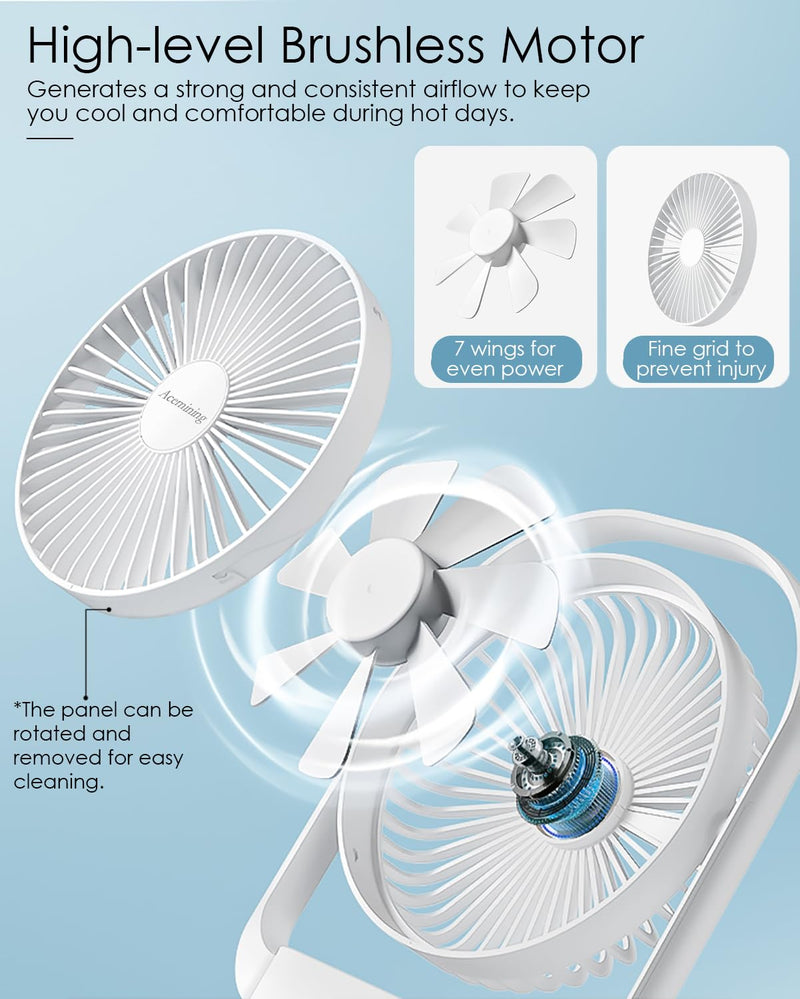 AceMining Silent & Cooling 4 Speed USB Fan with Night Light & 330 Rotation, Small Table Fan for Bedroom Office Bedside White