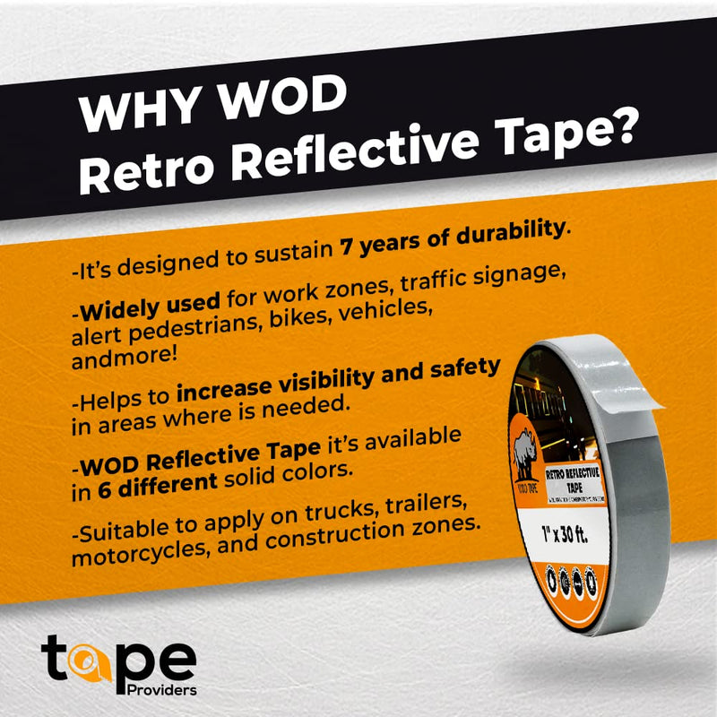 WOD RTC7 Engineering Grade Retro Reflective Tape Red, 1 inch Wide x 30 ft. Outdoor Waterproof Safety Reflector for Autos, Bikes, Camper, RV, Boat Striping, and Traffic Signage Marking