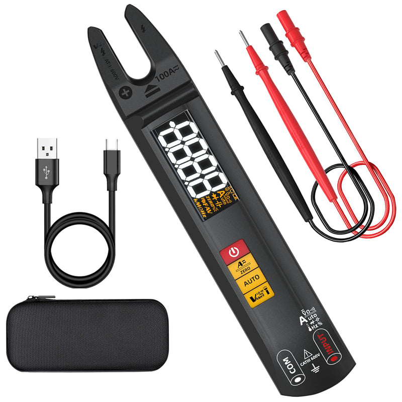 Digital Clamp Meter AC DC Current Open Jaw Fork Meter Rechargeable Auto Ranging Multimeter NCV Amp Volt Ohm Electrical Tester Pen Shape Tester