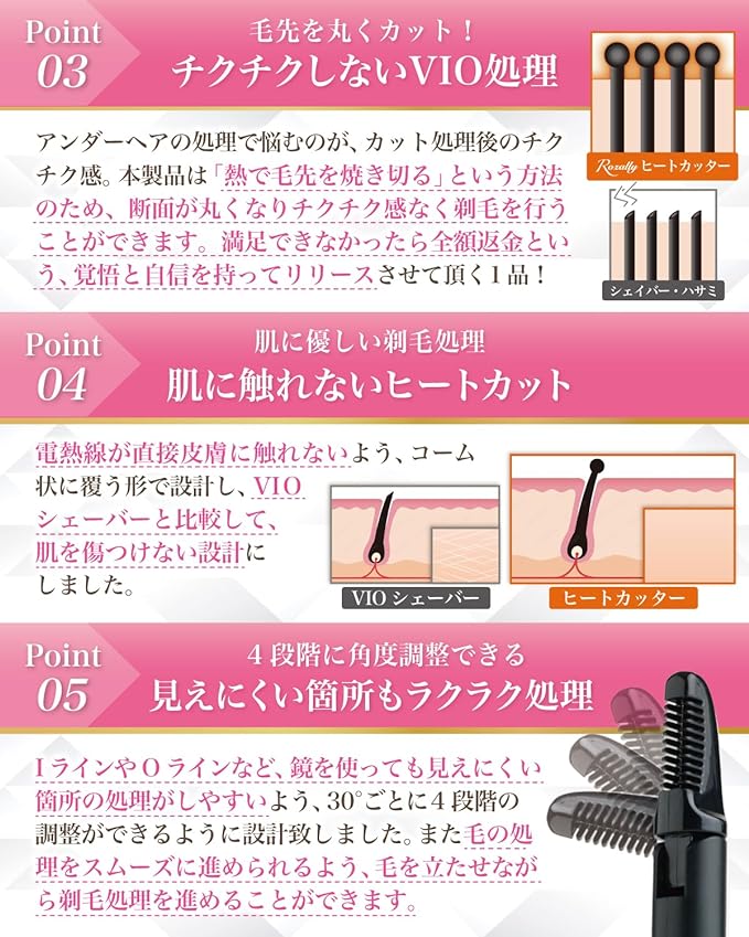 Rozally Heat Cutter, Under Hair, VIO Shaver, Women's Shaver, Non-Hair Treatment, Women's, Reciprocating, Waterproof, Charging, White x Rose Gold) - NewNest Australia