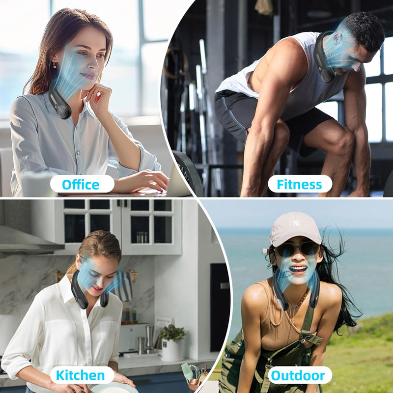 Portable Neck Fan,Hands Free Personal Wearable Bladeless Fan,6000mAh USB Rechargeable,360° Cooling,LED Display,4-Speeds,Birthday Gifts for Men Women Dad Mom,Fathers Day,Mothers Day Gifts (Black) Black