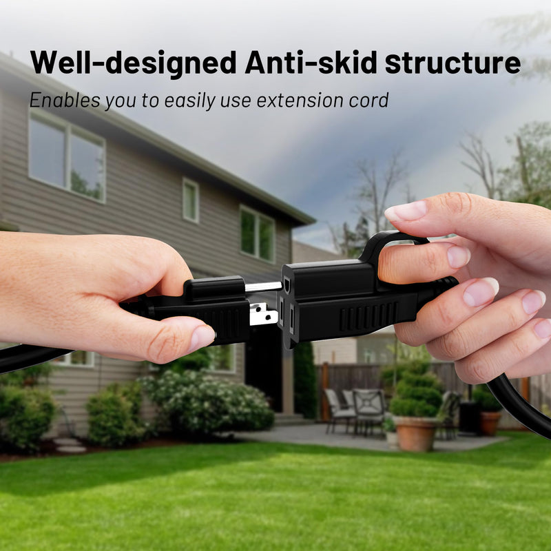 16/3 Black Indoor Outdoor Extension Cord 10 Ft Waterproof, Heavy Duty Extension Cord with 3 Prong Grounded Plug,13A 1625W 16AWG SJTW, Flexible Weatherproof Power Cords for Offices, Gardens and Lawns 10FT with velcro