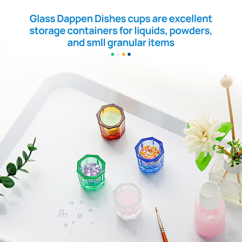 JMU 12 Pck Dental Dappen Dishes, Glass Dappen Dishes for Acrylic Nails Glass Crystal Cups Nails, 1.3" x 1.33", 4 Colors