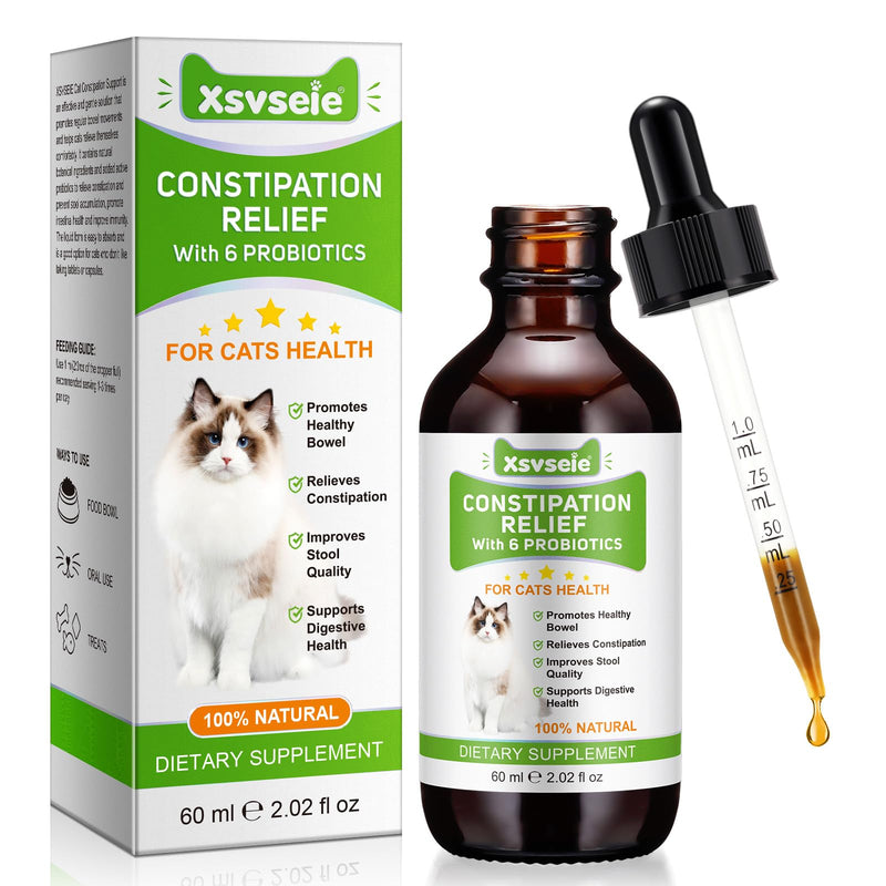 Constipation Relief for Cats, 60ml Cat Constipation Treatment, Cat Probiotic Supplements with 6 Probiotics, Promotes Kitten Digestive Health, Pet Antibiotics for Allergy Relief