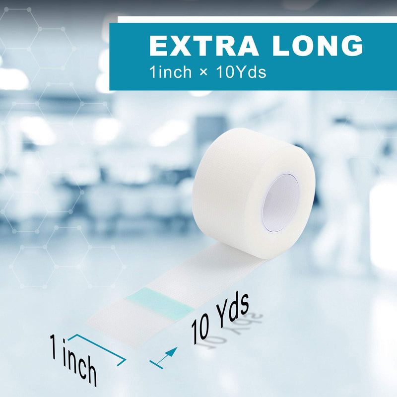 LotFancy Transparent Medical Tape, 2 Rolls, Adhesive Clear Hypoallergenic Surgical Tape, PE First Aid Tape for Wound, Bandage, 1inch x 10Yards, Sensitive Skin, Latex Free 2 Count (Pack of 1)