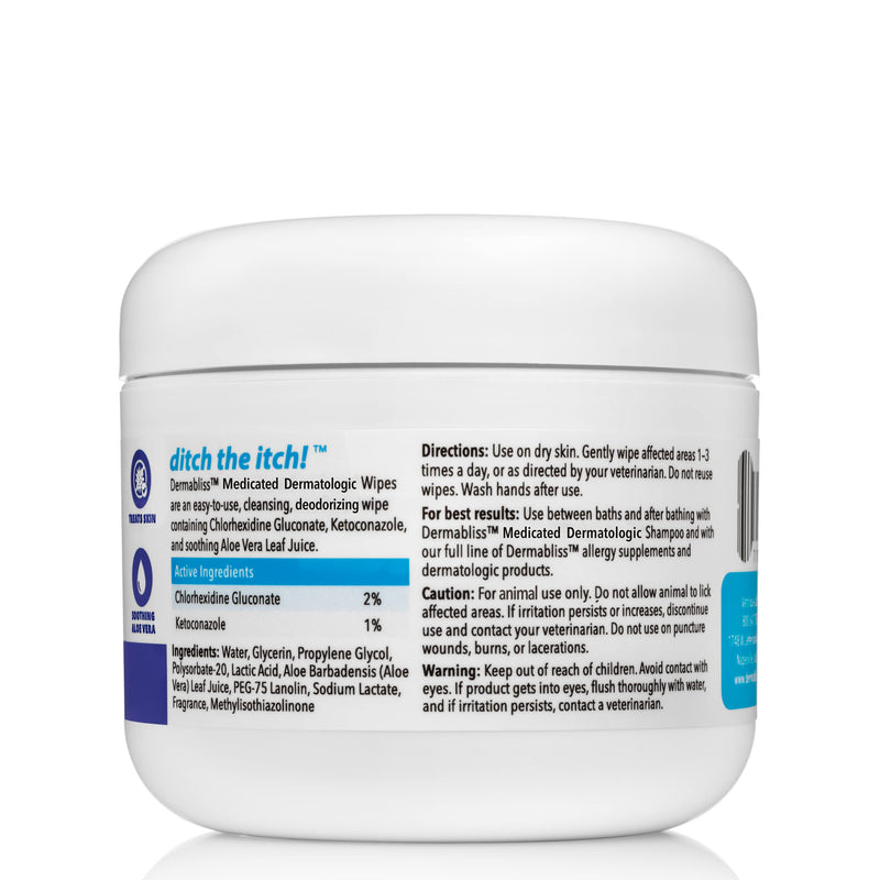 VETNIQUE LABS Dermabliss Anti-Itch and Medicated Dog Shampoo, Wipes and Spray Help Relieve Irritated Itchy Skin - Ditch The Itch 50ct Wipes - PawsPlanet Australia