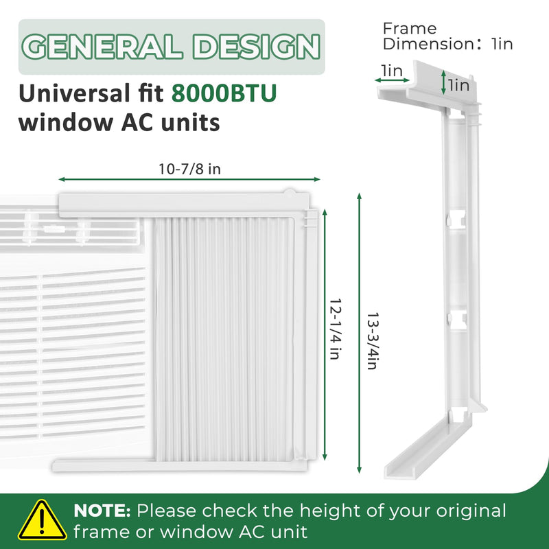 Window Air Conditioner Side Panels Fit for 8000BTU, AC Side Panels with Frame for Window Units, AC Window Unit Side Panels, Universal AC Accordion Filler, Window AC Curtain Replacement 2 Pack