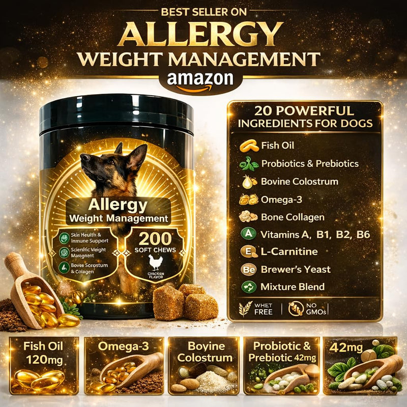 Dog Allergy Relief Chews – Natural Itch & Skin Irritation Relief, Supports Immune System, Reduces Seasonal Allergies, Safe for All Breeds – 200 Soft Chews