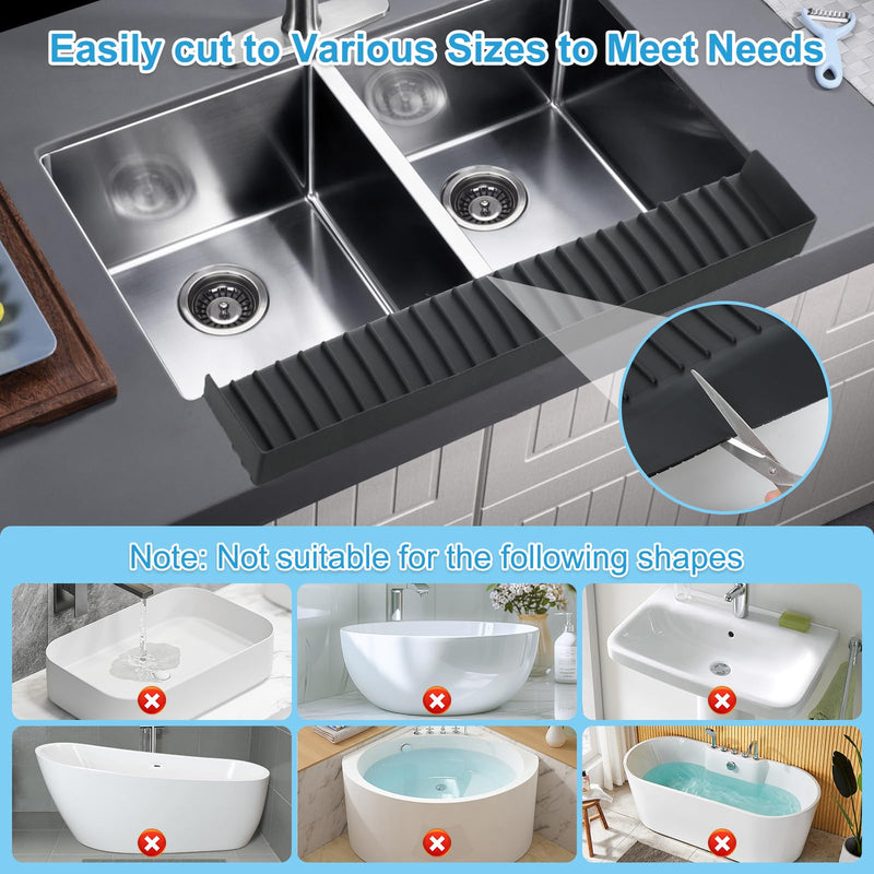 Silicone Sink Edge Protectors 4" x 30", Upgrade Kitchen Sink Splash Guards with Suction Cup, Splash Guard for Bathtub Sink, Countertop Protectors for Quartz Kitchen Sink（Black） 4*30in（black）