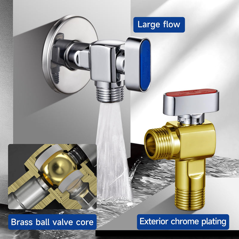 SUBMARINE Angle Stop Valve, Brass Material, 1/2'' Inlet and Outlet Caliber, 1/4 Turn Shut Off Valve, With 3/8'' Adapter, Hot and Cold Water, Suitable for Bathroom and Pipeline Blue
