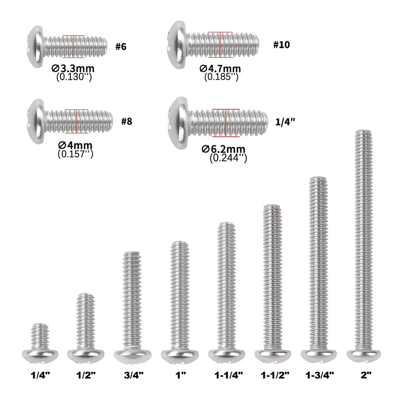 1/4-20x2 Phillips Pan Head Machine Screws 50pcs HS/JXLS-02 | 304 Stainless Steel, UNC Coarse Full Thread, Equipped with Phillips Bit, for DIY, for Repair, Install Furniture Screws 1/4-20x2"