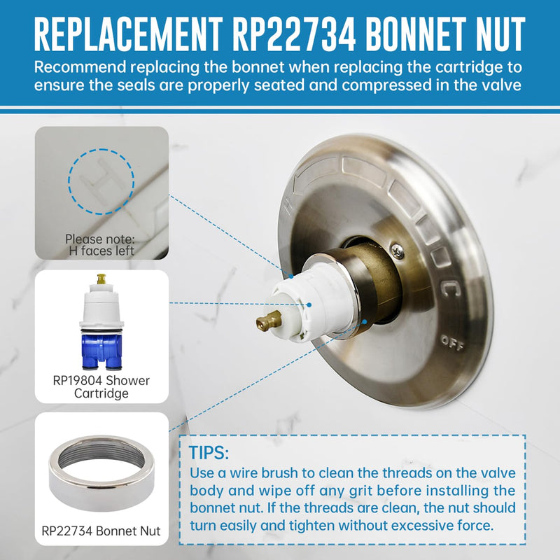 RP19804 Shower Cartridge Compatible with Delta 1300/1400 Series, Shower Faucet Parts Replacement Pressure Balance Cartridge for Delta Monitor Valves 1993-2007（Include RP22734 Bonnet Nut）