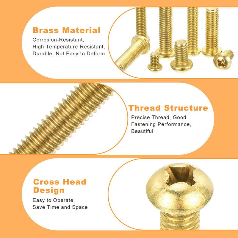 uxcell 60Pcs Brass Machine Screws, M6x35mm Phillips Pan Head Fastener Machinery Bolts, Pan Head Fastener Bolts for Furniture, Office Equipment, Electronics, Brass 60